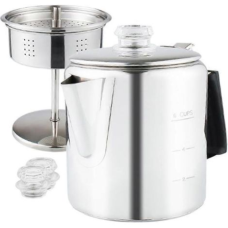 Cafetière à percolation multifonction avec bouton en verre résistant à la chaleur et poignée en gel de silicepour une utilisation intérieure. Argenté. (1/5)