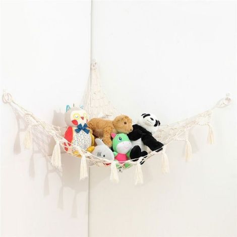 Hamac Macramé - Filet Organisateur Pour Peluches - Angle Murale Déco Bohème - Dimensions 104 x 104 x 140 cm - 1 Pièce (1/3)