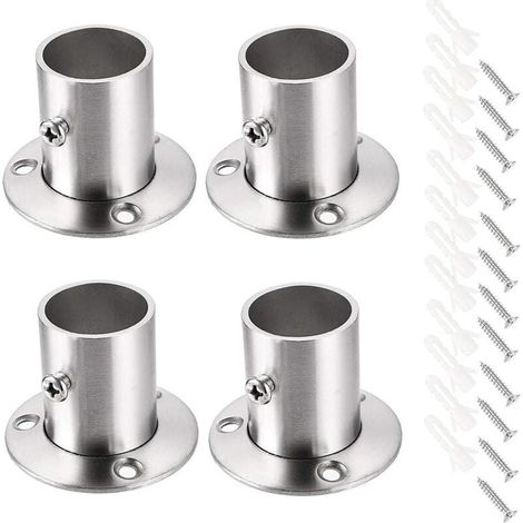 4er-Pack Flanschstangenhalter aus Edelstahl, Wandhalterung mit Schrauben für Duschvorhangstangen im Kleiderschrank (passend für 25 mm/1 Zoll) (1/4)