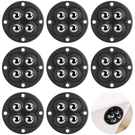 Ahlsen Paquete de 8 ruedas de bolas - 4 ruedas - Ruedas autoadhesivas universales pequeñas - Ruedas giratorias de 360° - Ruedas para muebles - Planas, Acero, Acrilonitrilo Butadieno Estireno, Madera (1/5)