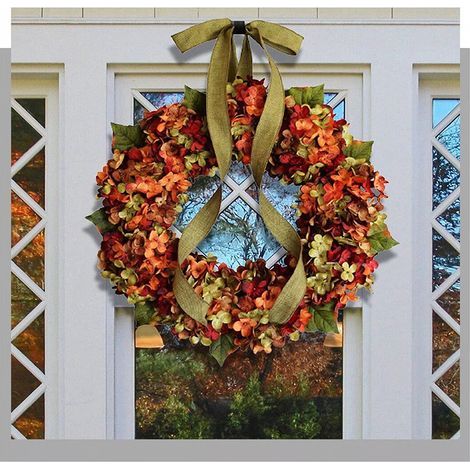 Herbstkranz (40 cm Durchmesser) mit gelben, roten und orangen Blättern für Thanksgiving. Ideal als Dekoration für Haustür, Veranda, Fenster, Wand, Landhaus, drinnen oder draußen. (1/5)