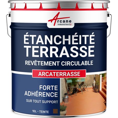 Arcane Industries – Peinture d'étanchéité pour terrasse 10 L taupe – Résine microporeuse anti-dérapante – Application facile sur béton et ciment