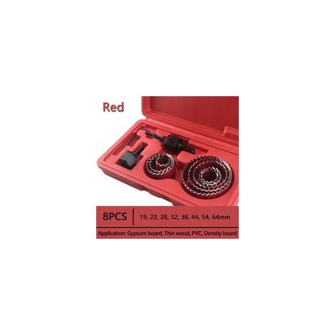 8PCS 19-64mm ensemble de scie cloche scie tasse bois couronne foret pour panneau de gypse bois PVC plastique densité panneau métal outils de travail du bois - Rouge (1/5)