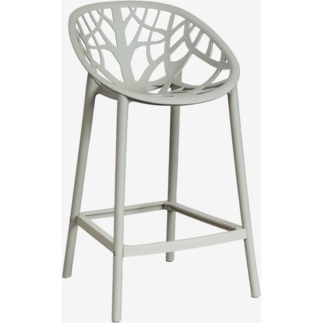 Sklum – Tabouret de jardin haut en polypropylène vert kaki – Dossier incurvé – Repose-pieds confortable – Dimensions 88x51x49 cm