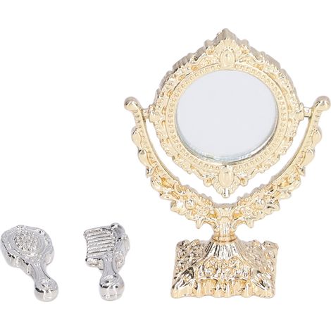 Miroir rond miniature 1:12 pour maison de poupée, accessoire portable de meubles de poupée, peigne décoratif inclus (1/5)