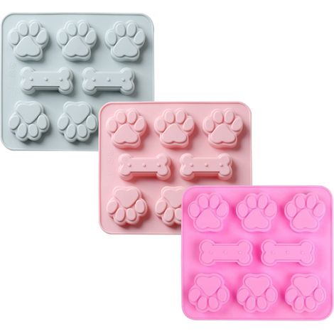 3 moules en silicone patte de chiot et os, 8 cavités, réutilisables, four/micro-ondes/congélateur/lave-vaisselle, pour glaçons bonbons chocolats (1/5)