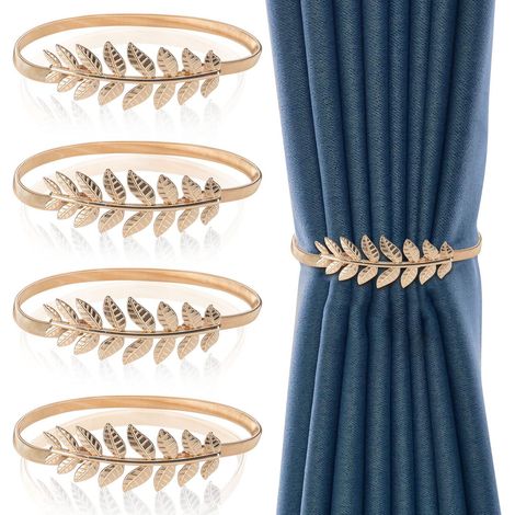 JSSEVN - 4-Piece Curtain Tiebacks (36cm), Window Curtain Clips, Curtain Tiebacks, Curtain Straps, for Home, Office, Hotel, Window Decoration (1/5)