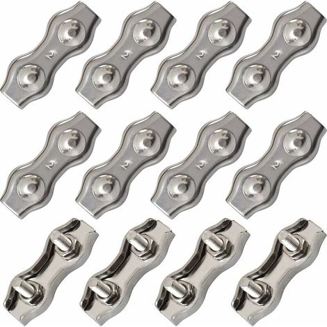 [JAMAIS UTILISÉ]Duplex Pinces En Acier Inoxydable Double Serre CâBles Inox Connecteur De Corde Pince Serre CâBles Duplex Pince M2 Pince De CâBle Pour CâBles De CâBles MéTalliques De 1.5mm, Argent 12 P (1/5)