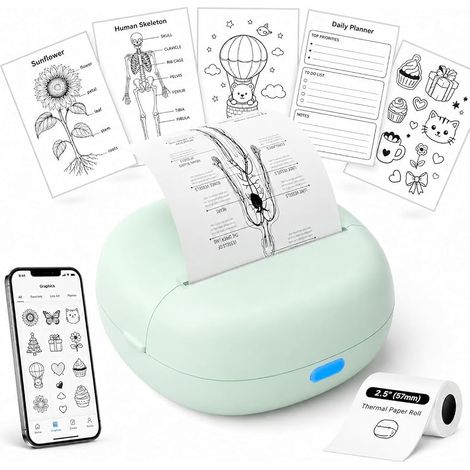 Mini Imprimante Thermique Portable Compatible iOS et Android  Étiqueteuse Bluetooth Portable Imprimante pour Notes D'étude, Diagrammes Anatomiques, Photos, Journal, Cadeaux (1/5)