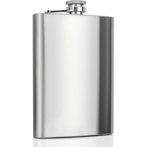 Borraccia in acciaio inox a tenuta stagna, 220 ml, finitura opaca, con imbuto e ampia apertura (argento) (1/5)