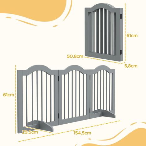 Barrière pliable 3 panneaux gris clair pour chien 154,5x61cm porte deux pieds stabilisateurs, séparation légère pour couloir escalier maison (1/5)