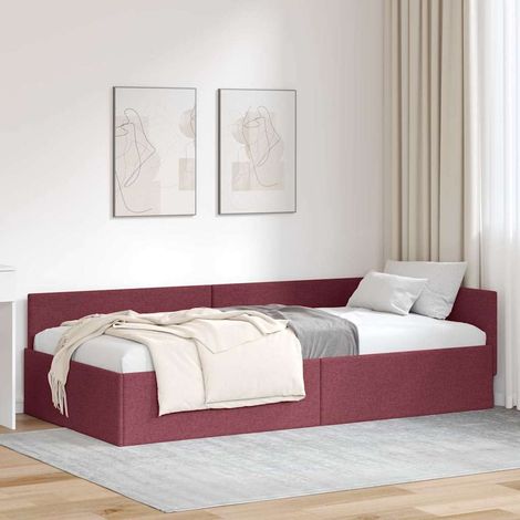 Eckbettgestell mit Kopfteil Weinrot 90 cm x 190 cm Stoff