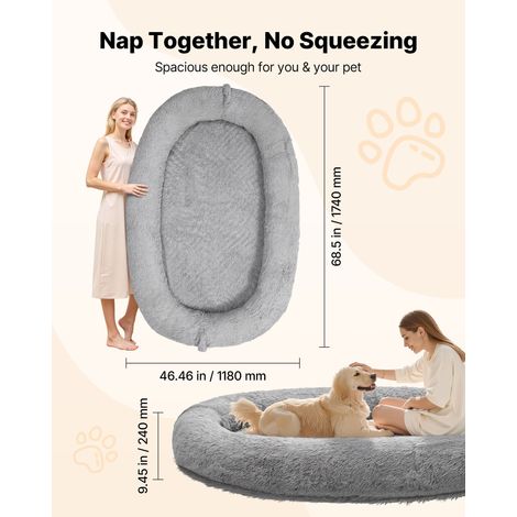 Lit pour Chien Humain 174x118x24 cm Panier Géant pour Chien en Mousse Mémoire Forme Orthopédique avec Poche Latérale, Poignée, Fermeture Éclair, Housse Amovible, Lavable en Machine, Gris Foncé (1/5)
