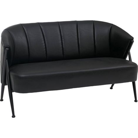[NEUWERTIG] 2er-Sofa HHG-691, Zweisitzer Polster-/Lounge-Sofa Couch Vintage Retro Industrial Metall Kunstleder schwarz