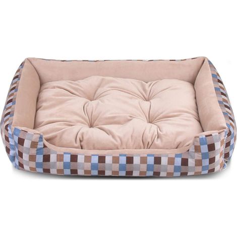 Waschbares Hundebett Flauschig Quadrat mit Abnehmbarer Matte (70cm) Khaki