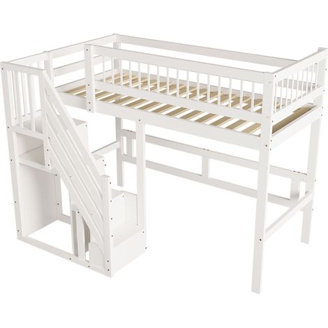 Kinder-Hochbett 90 x 200 mit Aufbewahrungstreppe, weiß (1/5)