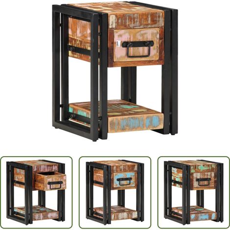 Rustikaler Nachttisch - Nachttisch 2 pcs Mehrfarbig 30 x 30 x 40 cm Massives Altholz (1/5)