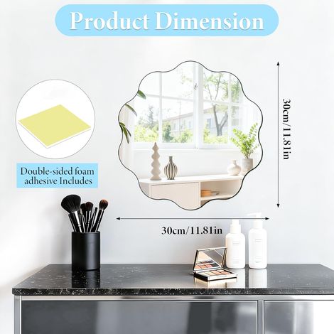 Miroir autocollant acrylique - 20 x 30 cm - Miroir mural flexible - Film décoratif pour salle de bain, salon, chambre à coucher, armoire