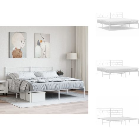 Cadre de lit métal sans matelas et tête de lit blanc 180x200 cm - Cadre De Lit Metal - Lit Double - Lit Blanc - Literie - Meuble Chambre (1/5)