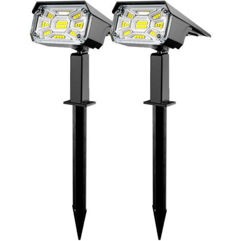 Lot de 2 Lampe Solaire Exterieur, 3 Modes Spot Solaire Exterieur Jardin, Fonction 2 en 1 et IP65 Étanche,Super Brillante lumiere solaire Pour Arbre, Cour, Allée, Chemin, Blanc Froid