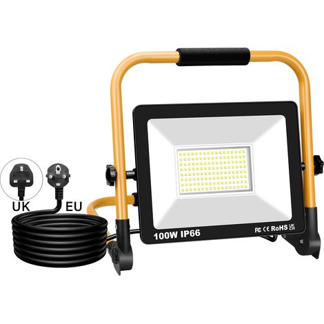 100W LED Construction Light 10000LM Construction Light with Plug Foldable Portable LED Projector LED Work Light for Workshops Garage Terrace Garden Waterproof IP66 6000K White (1/5)