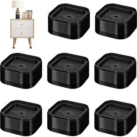 8 Pièces Empilable Rehausseur Meuble, Rehausseur Pieds de Lit Noir, Hauteur Simple 3,5 cm, Rehausseurs de Meubles Réglables, pour Machines à Laver, Canapés, Tables, Armoires (1/5)
