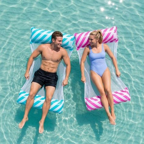 Lot de 2 Hamacs Gonflables Piscine Adultes – Hamac Aquatique 4-en-1, Matelas Flottant PVC Confortable, Lounge Gonflable pour Piscine, Mer, Plage, Vacances d’été, Relaxation, Été 13070cm (1/5)