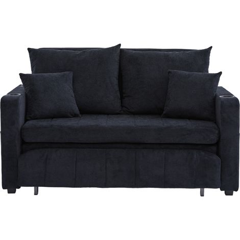 Canapé convertible multifonction en tissu chenille noir avec rangement et ports USB (1/5)