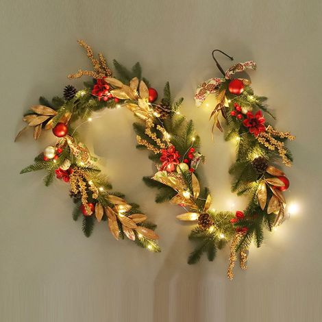 Guirlande De Noël Pour Boîte Aux Lettres - Guirlande Artificielle Pré-assemblée Avec Lumières Led Intégrées - Résistante Aux Intempéries - Diamètre 30 Cm (1/3)