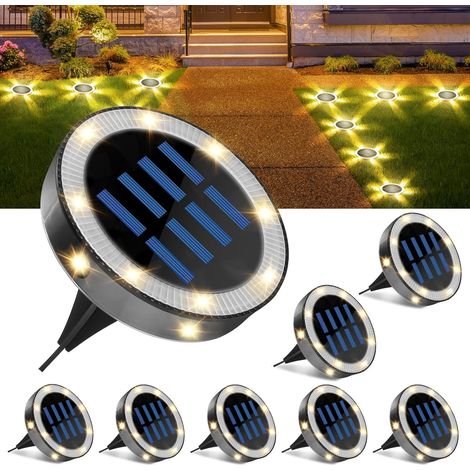6LED Lampe Solaire Extérieur, 8pcs Luminaire Jardin Au Sol Eclairage, Etanche IP44 Lampe Solaire Spot Encastrable Pour Chemin Terrasse Cour Souterraine (1/5)