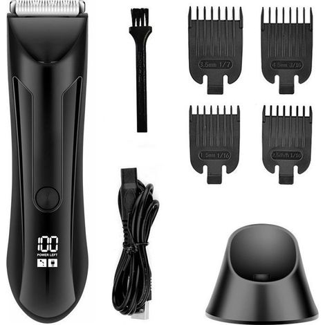 Tondeuse intime – Tondeuse intime 3 en 1 pour hommes, étanche IPX7, pour le corps, les aisselles et le pubis, lames résistantes à l'usure, lumière LED rechargeable, précision et confort pour une épila (1/3)