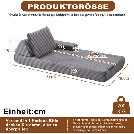 Canapé modulable 211,5x106,5x48 cm en tissu gris, moderne et gain de place pour salon FloraGrace (1/5)