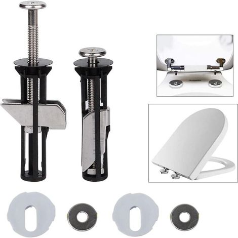 Kit de remplacement de vis de siège de toilette universel 2 pièces, boulons de charnière de siège de toilette robustes en acier inoxydable avec deux tailles de rondelles métalliques pièces de r (1/4)