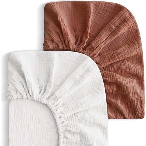 Drap-housse en mousseline de coton pour cododo, 100 % coton, pour lits bébé, compatible avec matelas ovales et rectangulaires, coloris crème, marron et blanc, 82 x 41 cm (1/5)
