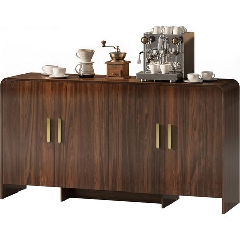Buffet cuisine 4 portes fermeture douce 4 compartiments bords arrondis noyer 152x40x80cm (1/5)