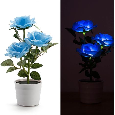 Lanterne Solaire En Forme De Rose - 3 Têtes LED - Lampe De Table Avec Pot - Éclairage Nocturne Extérieur - 1 Pièce (1/3)