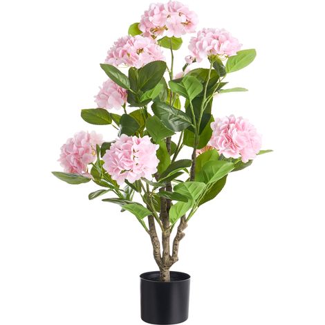 Planta artificial en maceta con flores decoración moderna de plástico para interiores hecha a mano 90 cm rosa Hortensium (1/5)