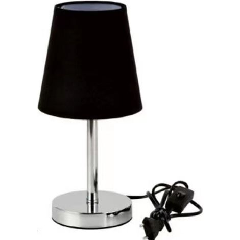 LAMPADA DA TAVOLO LUME COMODINO ABATJOUR ACCIAIO CROMATO TESSUTO NERO TD-303 (1/2)