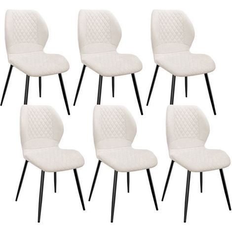 WAFTING Lot de 6 Chaises salle à manger,avec Coussin en éponge de lin, Pieds en métal et revêtement en à Motif Diamant,Beige (1/5)