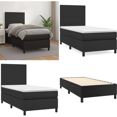 Giroletto a Molle con Materasso Nero 90x200 cm in Similpelle - Materasso a molle - Letto con testiera regolabile