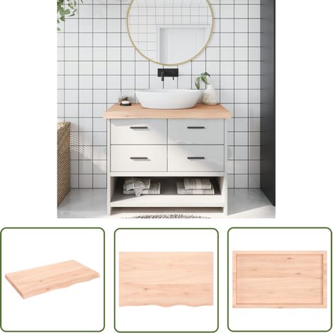 The Living Store Comptoir de salle de bain 100x60x(2-6)cm bois massif non traité - Comptoir Salle De Bain - Comptoir Bois - Plan De Travail Salle De Bain - Meuble Lavabo - Chêne Massif (1/5)