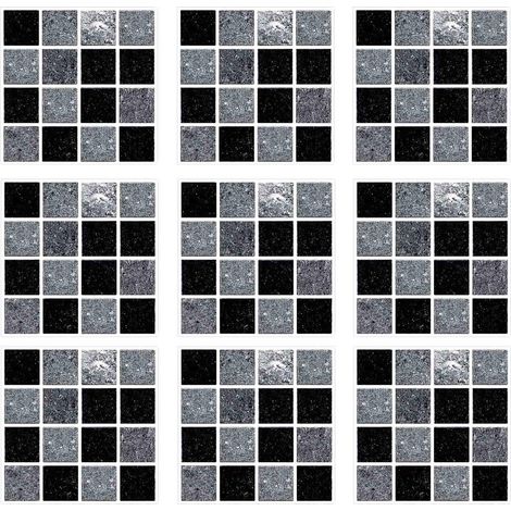 Stickers Carrelage, Film Carrelage Décoratif pour Cuisine et Salle de Bain, 10 x 10 cm, 30 Pièces, Quadrillage Noir et Gris