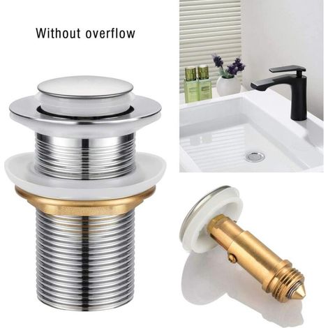 Bonde de Lavabo, Universel Bonde Pop-up sans Trop-plein Bonde de Vidage Automatique avec Bouchon de Vidange sans Tirette à Clapet Push Open en Inox Chromée pour Lavabo Salle de Bain (1/4)