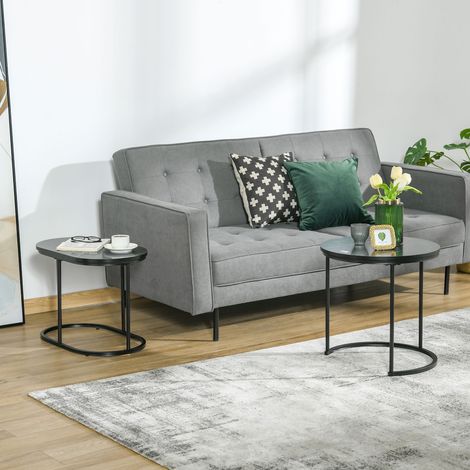 Ensemble de 2 tables basses/tables d'appoint, plateau effet marbre, structure en acier noir (1/5)