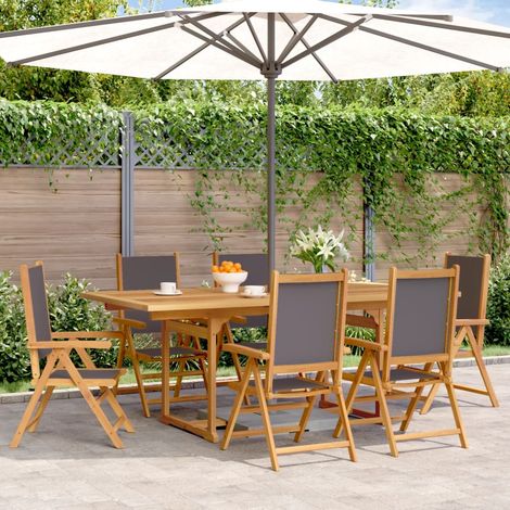 Set de comedor de jardín 7 pzas tela madera maciza antracita vidaXL (1/5)