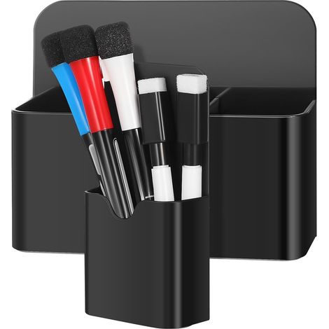 Pots à Crayons Magnétiques Bureau Compartiments Grand et Petit Lot de 2 en Plastique Noir Organisation Facile pour Tableau Blanc pour Milieu de Travail (1/5)