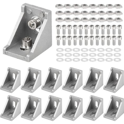12Pcs Equerre Profilé Aluminium 30x30, Equerre Profilé Alu Support Connecteur avec Écrous Vis, Raccord Profilé Aluminium Angles Cornière de Fixation pour Profilé (1/5)
