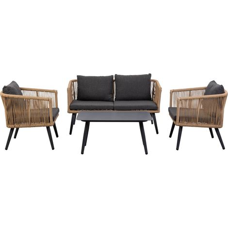 Conjunto de mesa, sofa y 2 sillones marrón 90x50x42,65x70x69,136x70x68 (1/5)