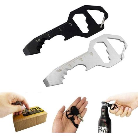 2 teiliges Edelstahl Schlüsselanhänger Multitool 6 in 1 EDC Werkzeug mit Flaschenöffner und Schraubendreher (1/5)