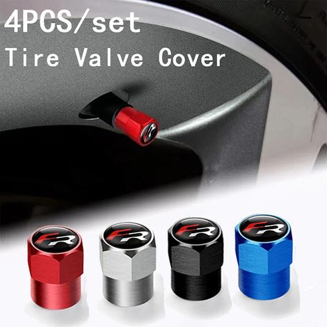 (Noir) Nouveaux 4 bouchons de valve de pneu en alliage d'aluminium pour roue de voiture, étanches, anti-poussière et antivol. (1/5)